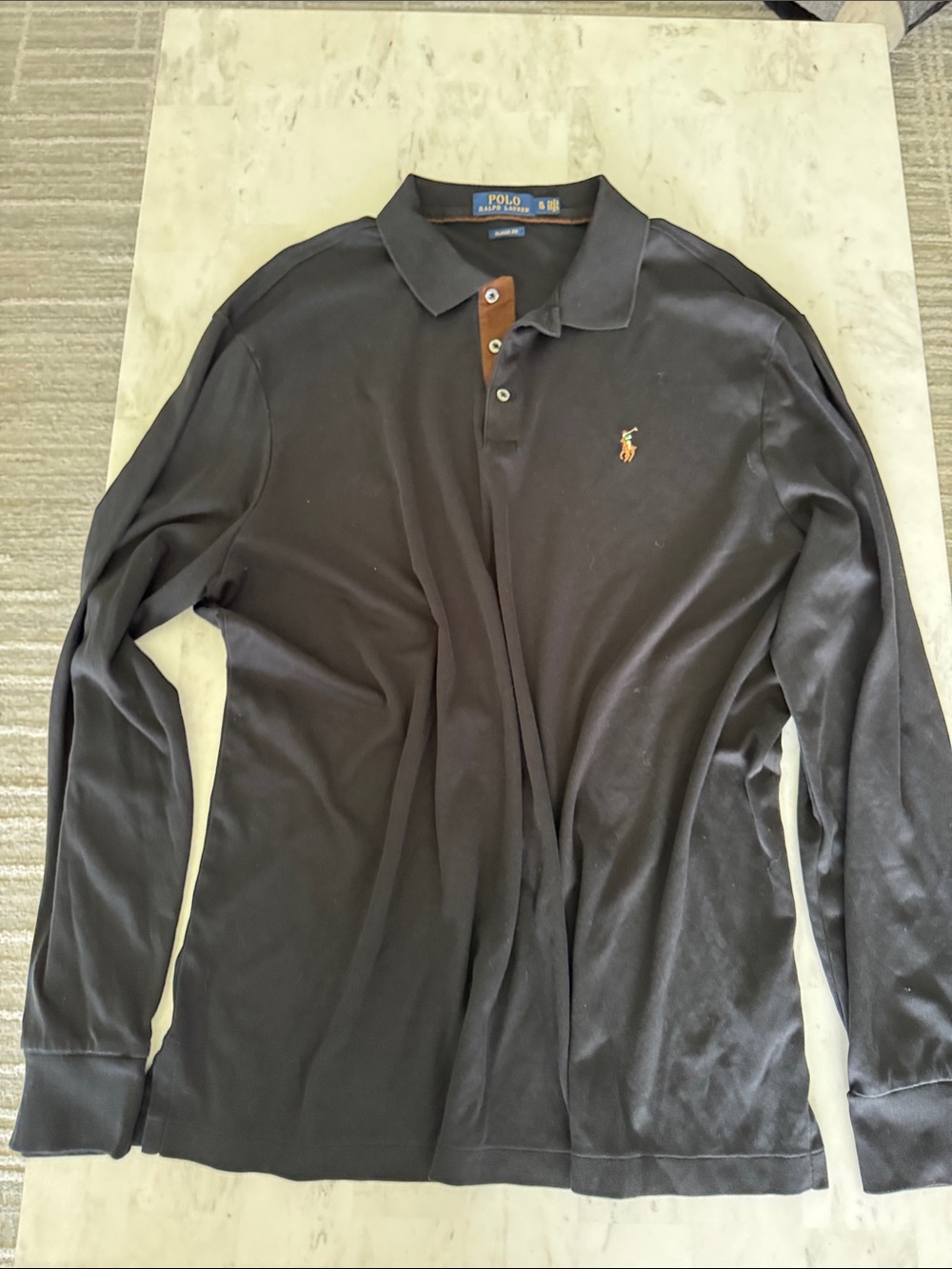 Polo by Ralph Lauren Long-Sleeve Polo Shirt - Black with Brown Placket